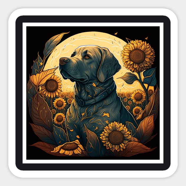 Golden Retriever Dog, Surrounded by Sunflowers, Dog Lover Sticker by logiamerch